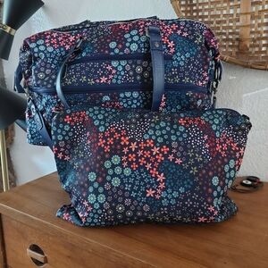 Sakroots Navy Floral Travel Bag Set Duffle Bag 2 Pcs Luggage